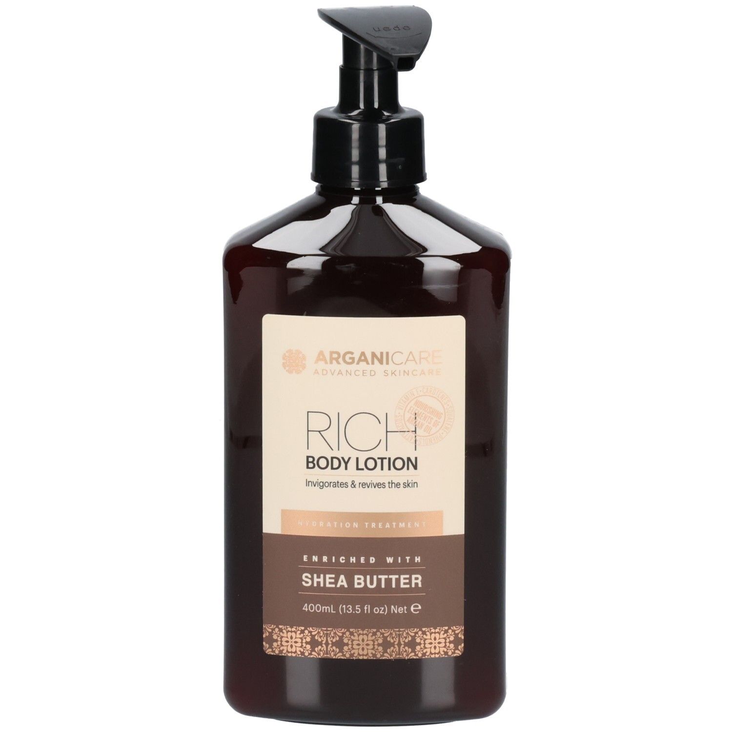 Arganicare Rich Body Lotion au beurre de karité, flacon pompe.