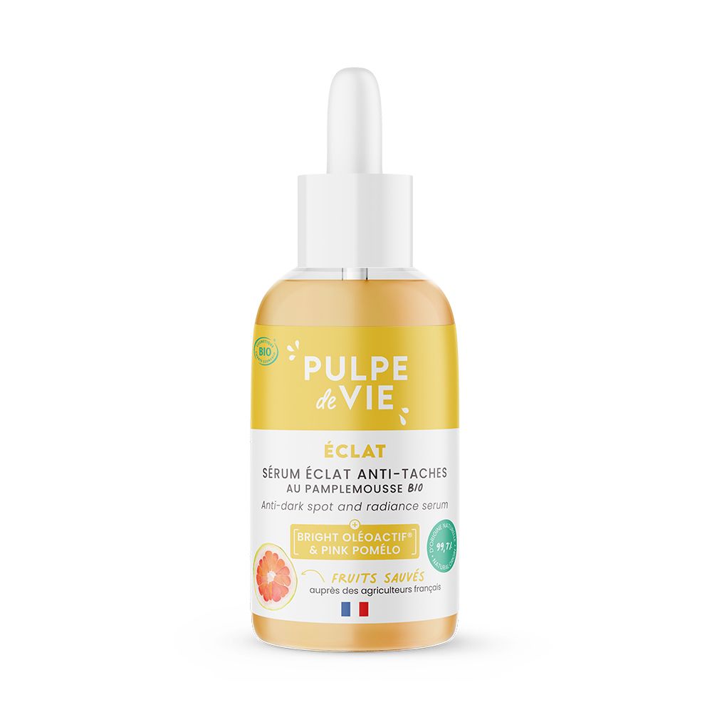 Flacon avec pipette, sérum Pulpe de Vie à l'extrait de pamplemousse.