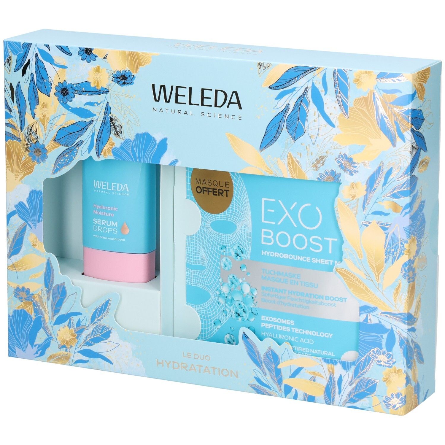 Coffret cadeau WELEDA avec Serum Drops et masque Hydrobounce.