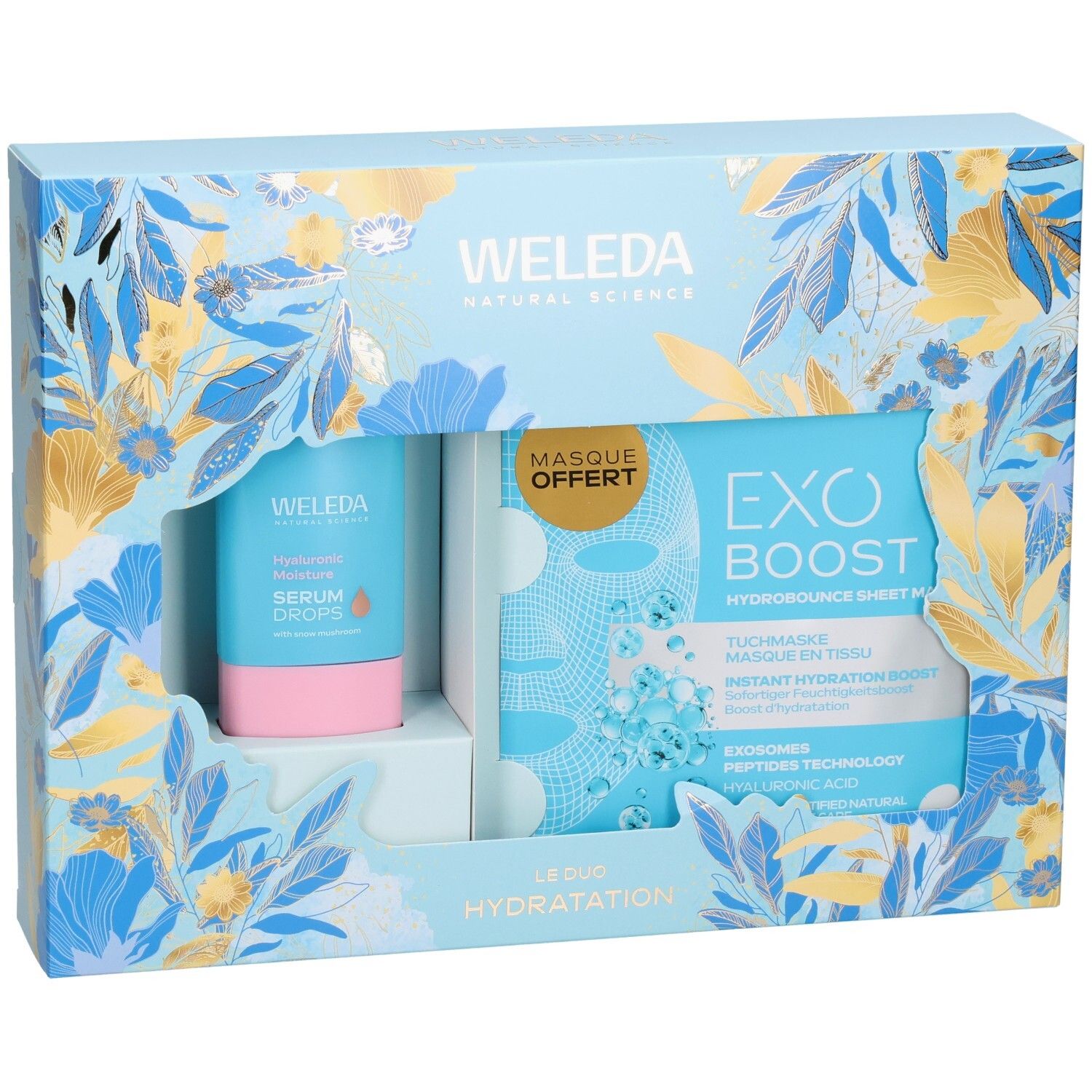 Coffret cadeau WELEDA avec Serum Drops et masque Hydrobounce.