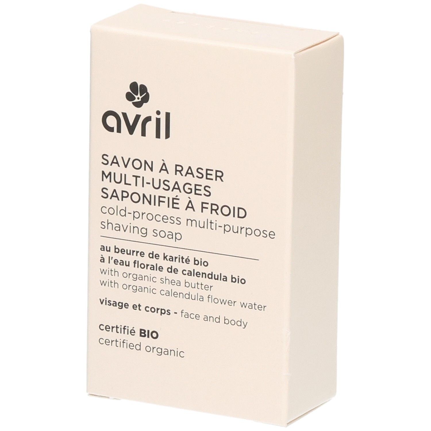 Savon à raser Avril, saponifié à froid, multi-usages, certifié bio.