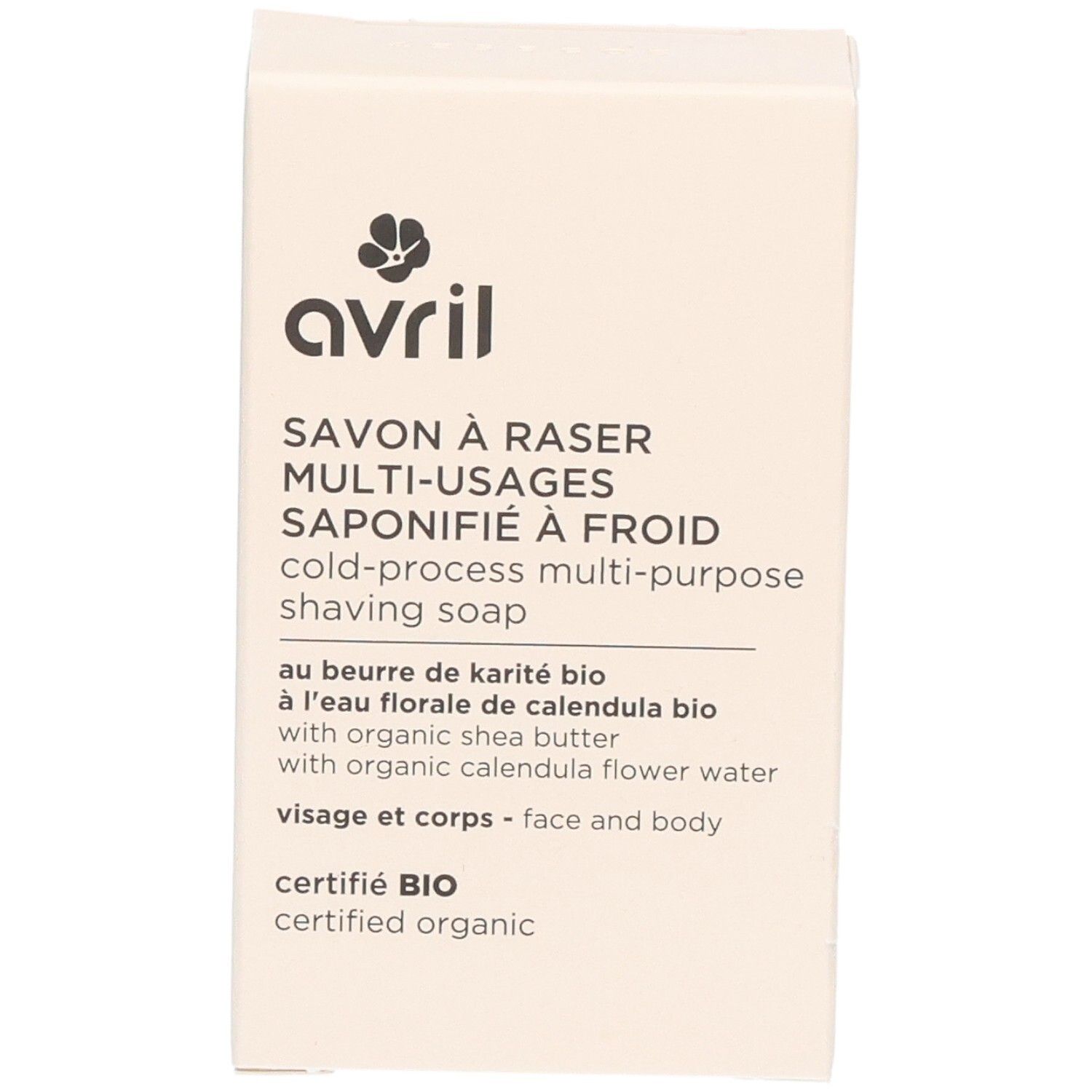 Savon à raser Avril, saponifié à froid, multi-usages, certifié bio.