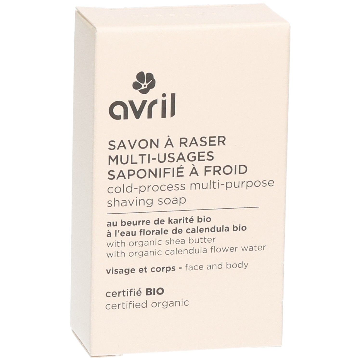 Savon à raser Avril, saponifié à froid, multi-usages, certifié bio.