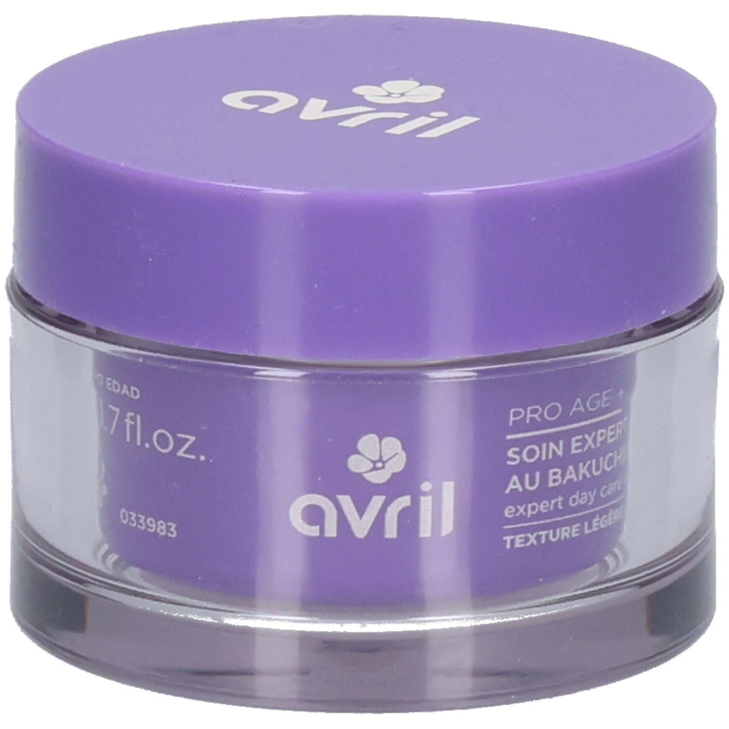 Crème de jour légère Avril PRO AGE + au Bakuchiol, pot violet.