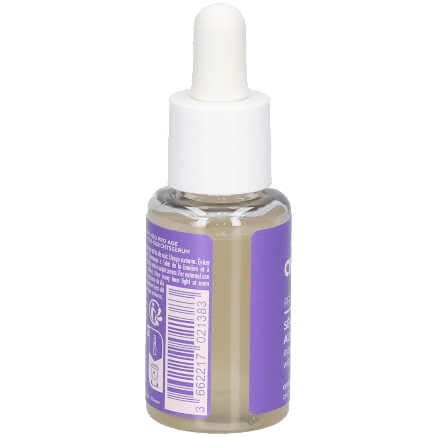 Avril Pro Age+ Sérum Expert au Bakuchiol, arrière du flacon verre 30 ml avec pipette.