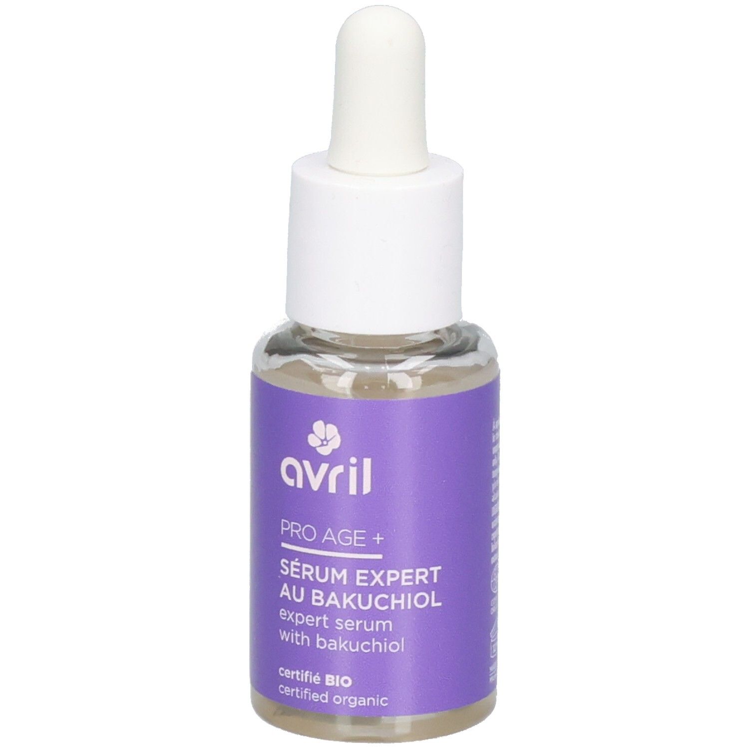 Avril Pro Age+ Sérum Expert au Bakuchiol, flacon verre 30 ml avec pipette.