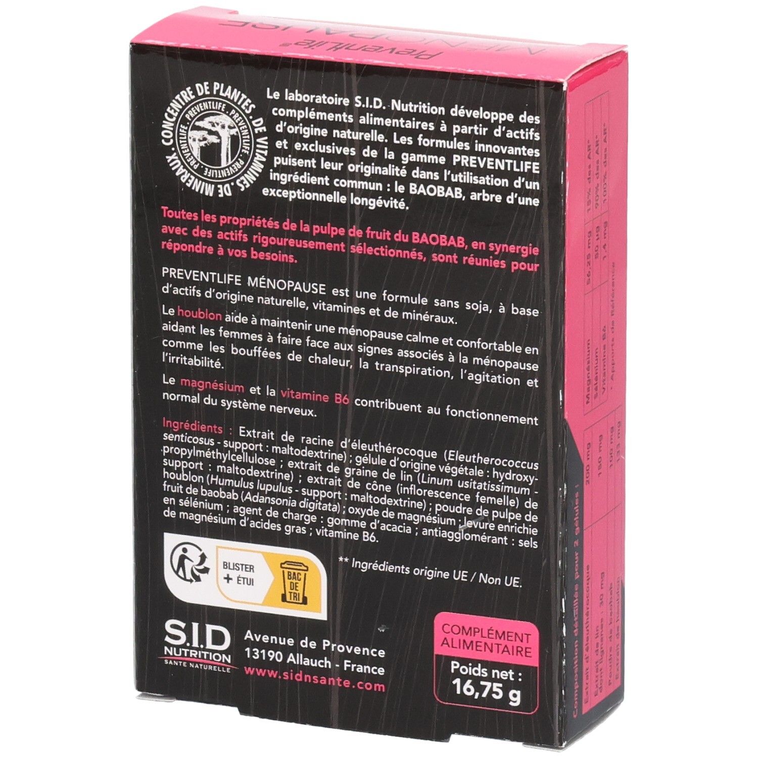Arrière de la boîte avec informations produit et conseils d'utilisation.