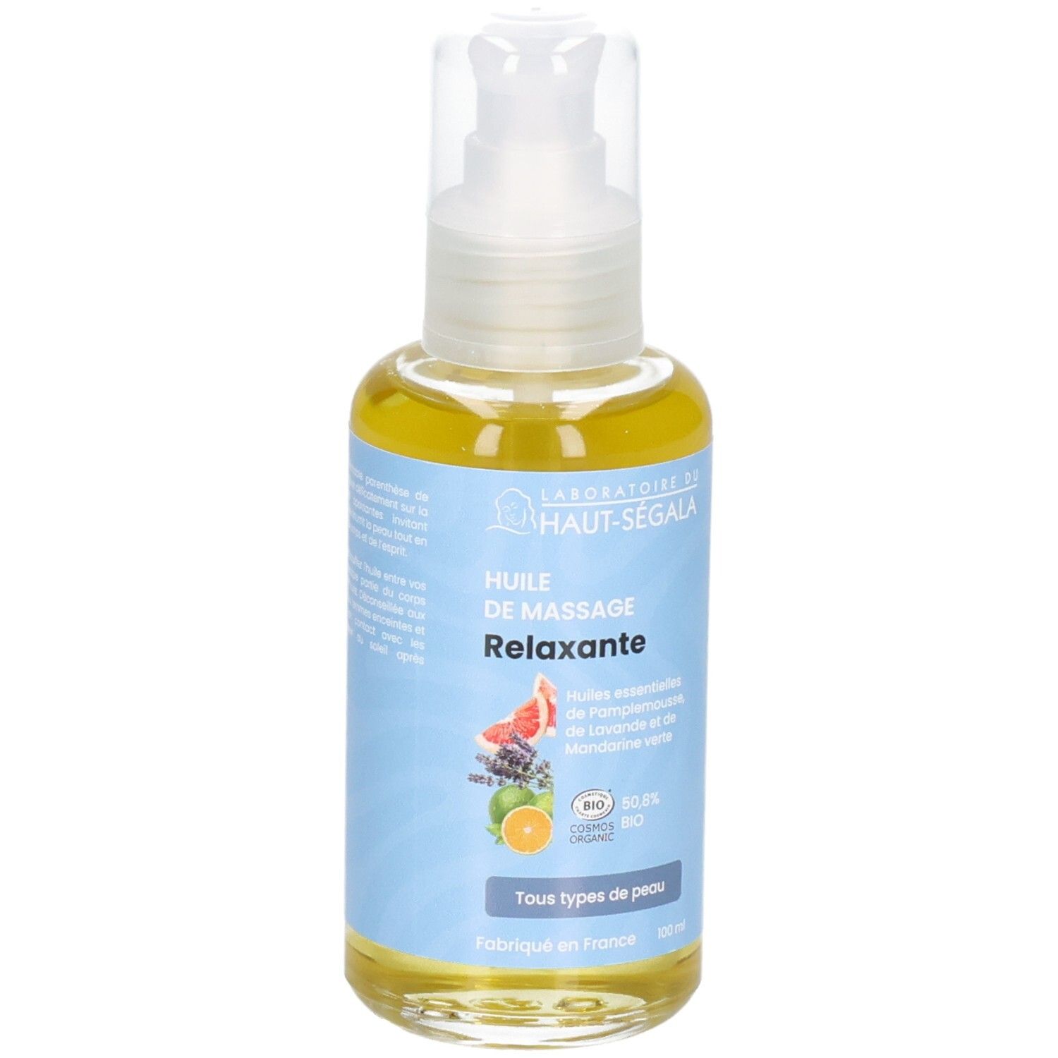 Flacon pompe, huile de massage relaxante, certifiée BIO.