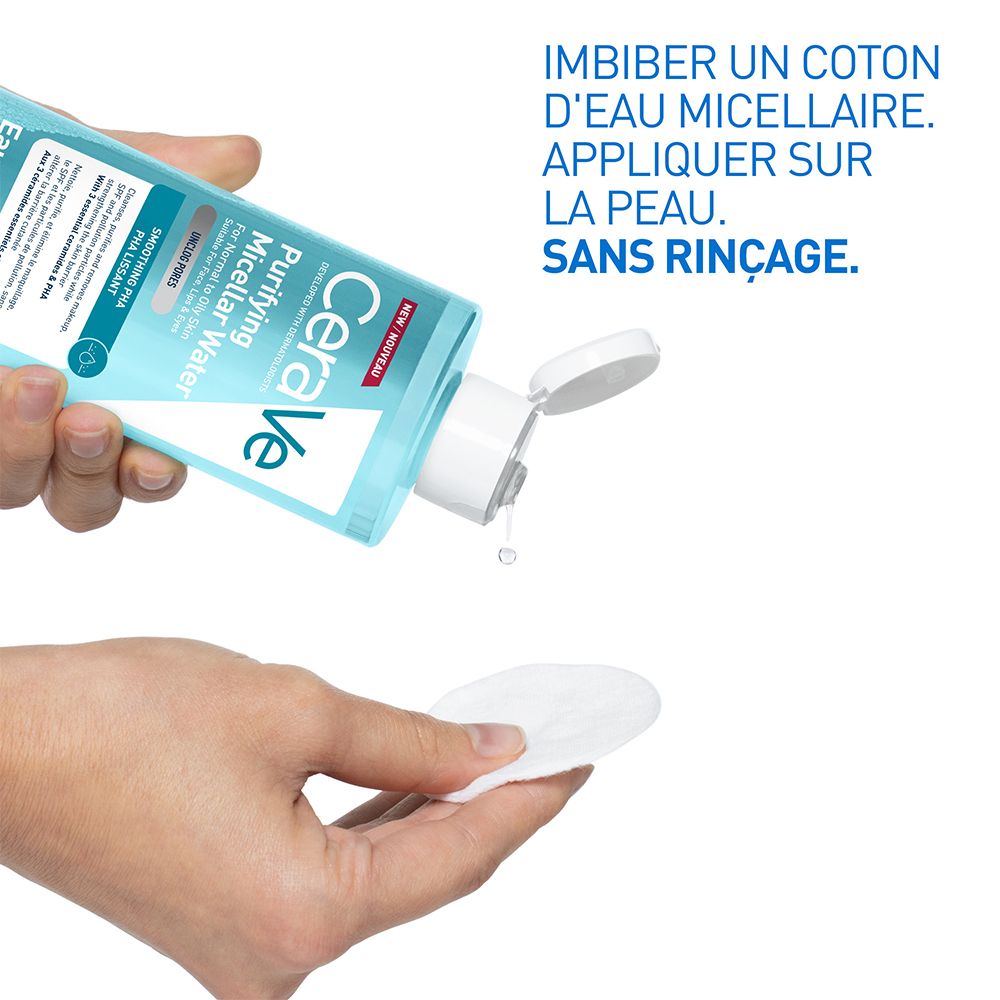 Appliquer l'eau micellaire purifiante CeraVe sur un coton. Sans rinçage.