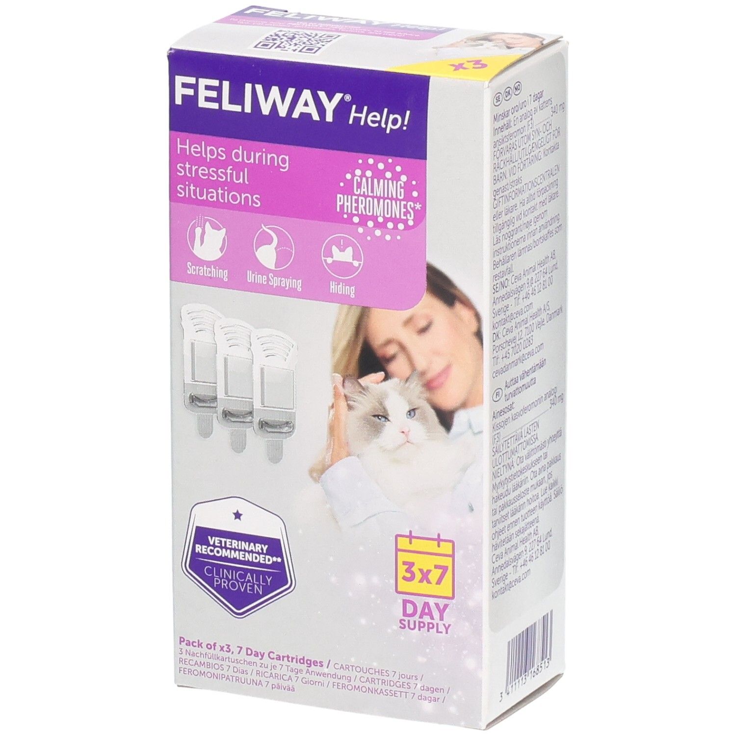 FELIWAY Help! Pack de 3 cartouches de 7 jours. Phéromones apaisantes pour chats stressés.