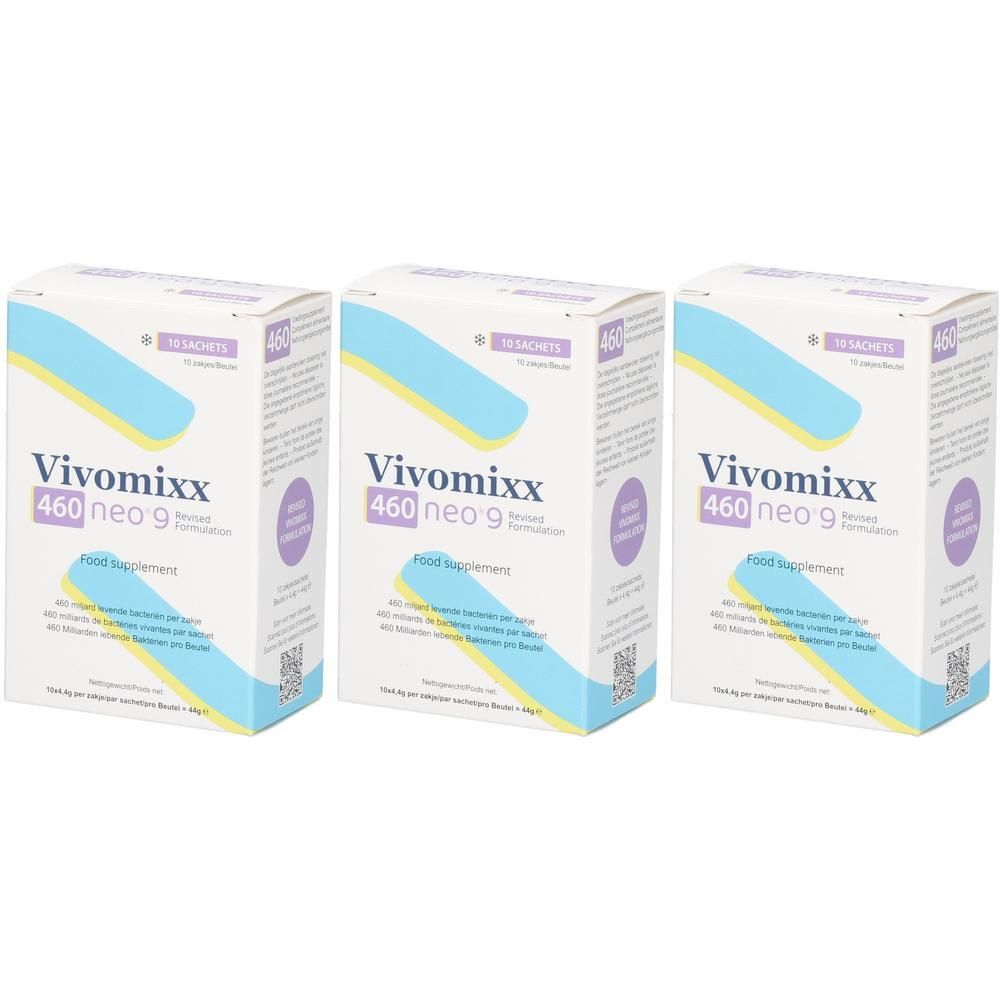 Trois boîtes de Vivomixx 460 neo 9, un complément alimentaire.