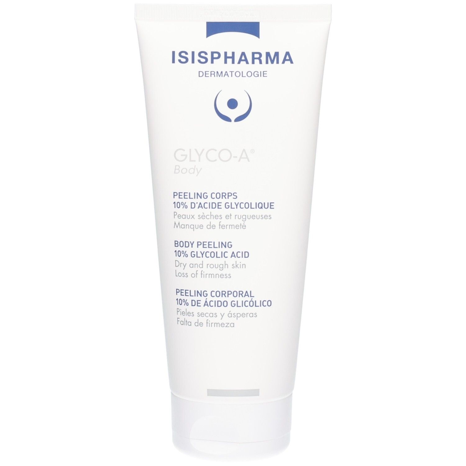 Tube Isispharma Glyco-A Body Peeling 10% acide glycolique pour peau sèche et rugueuse.