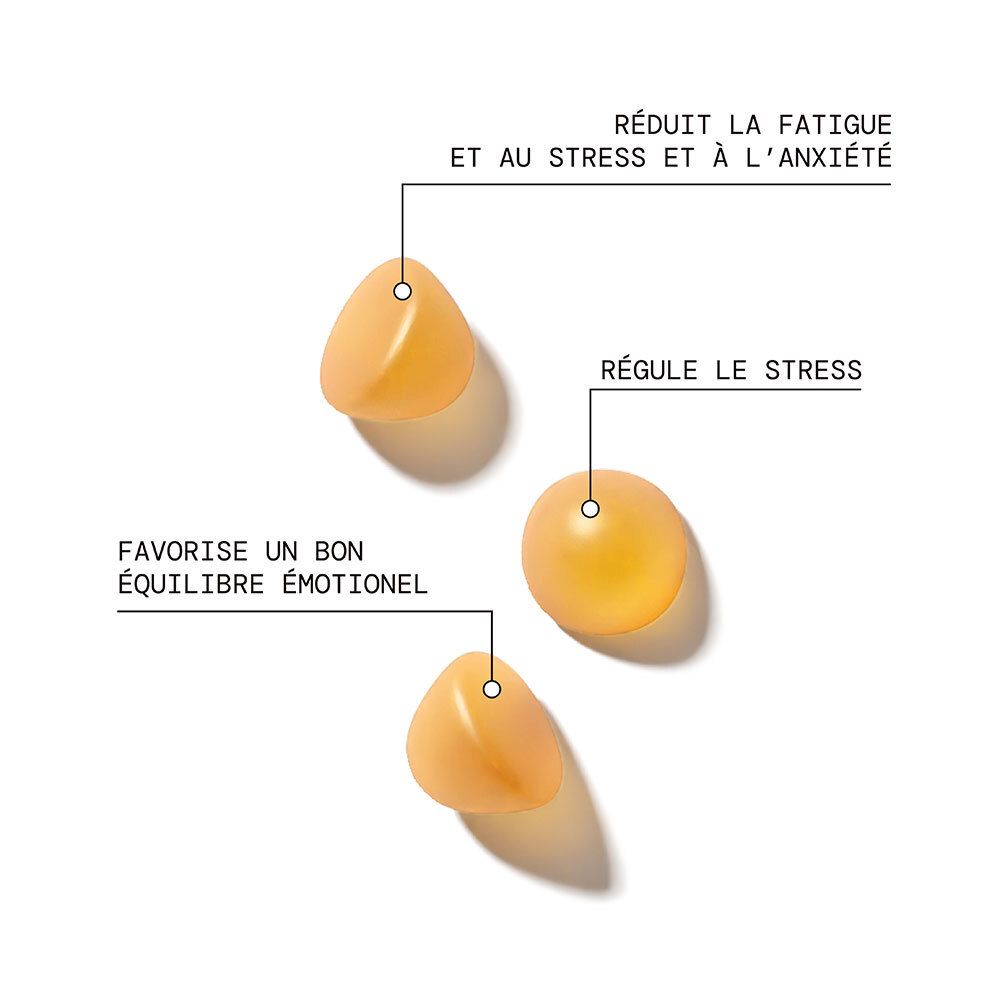 Trois bonbons gélifiés jaunes régulant le stress et favorisant l'équilibre émotionnel.