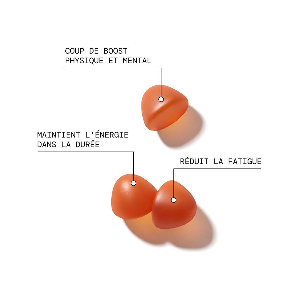 Trois bonbons gélifiés orange pour l'énergie et contre la fatigue.