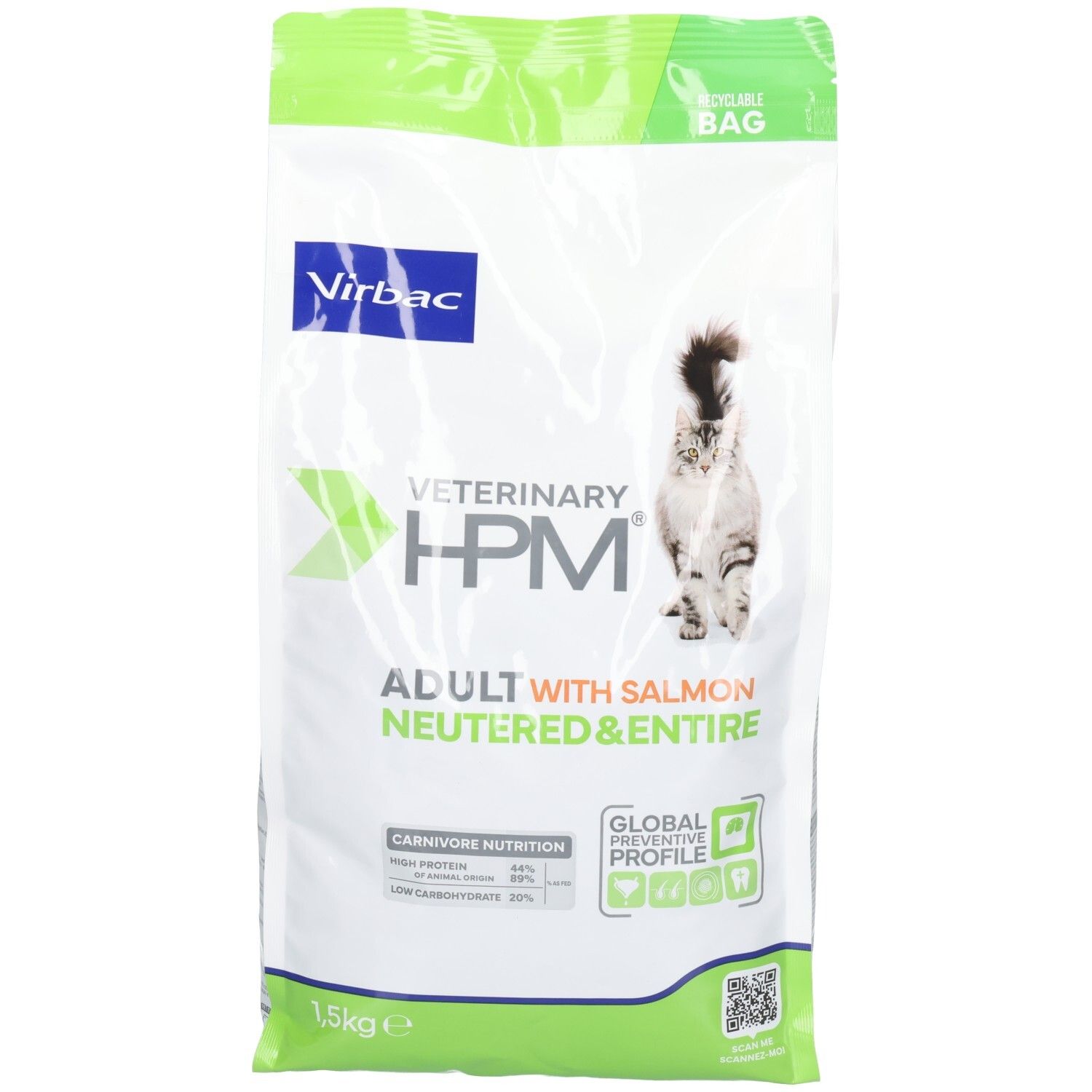 VETERINARY HPM Alimentation chat, Adulte, au saumon, stérilisé & entier, sac 1,5kg.