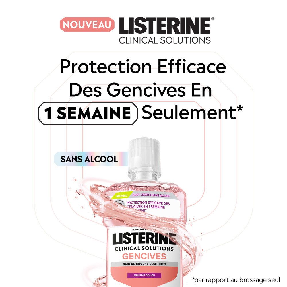 Listerine Clinical Solutions Gencives Bain de Bouche : "Protection efficace des gencives en 1 semaine".
