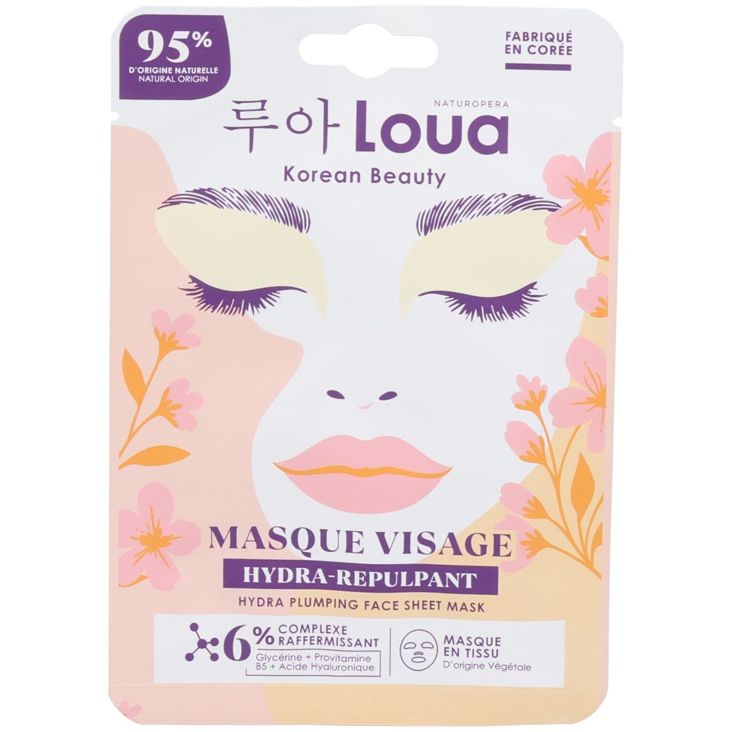 Loua Korean Beauty Masque Visage Hydra-Repulpant, 95% d'origine naturelle, fabriqué en Corée.