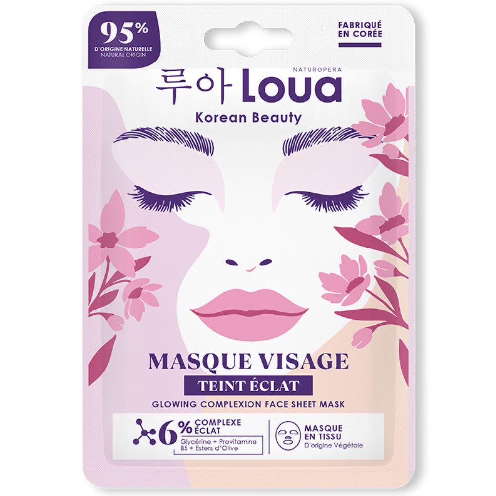 Masque visage Loua Teint Éclat, beauté coréenne, 95% d'origine naturelle.