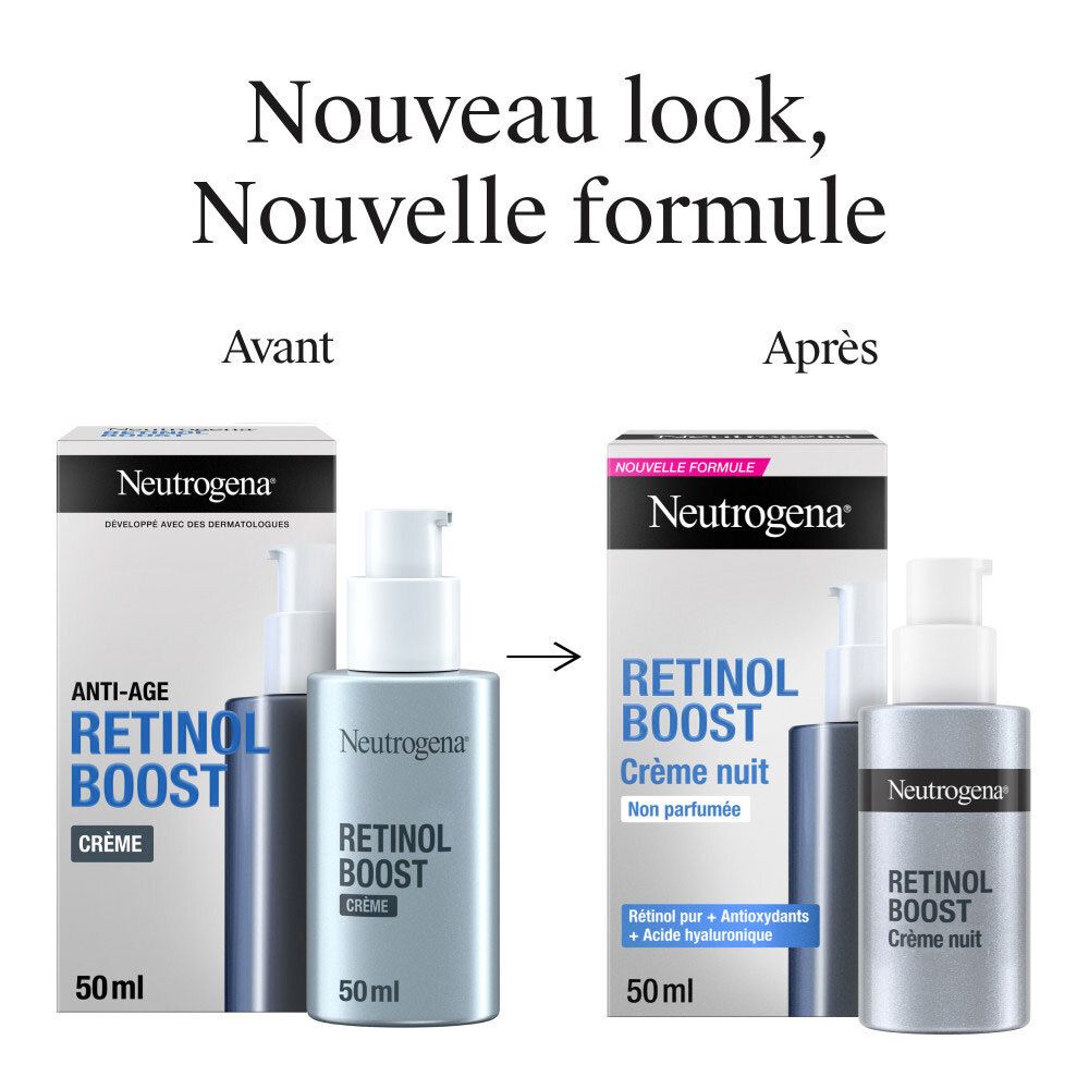 Neutrogena Retinol Boost Crème Nuit : comparaison de l'ancien et du nouveau packaging et formule.