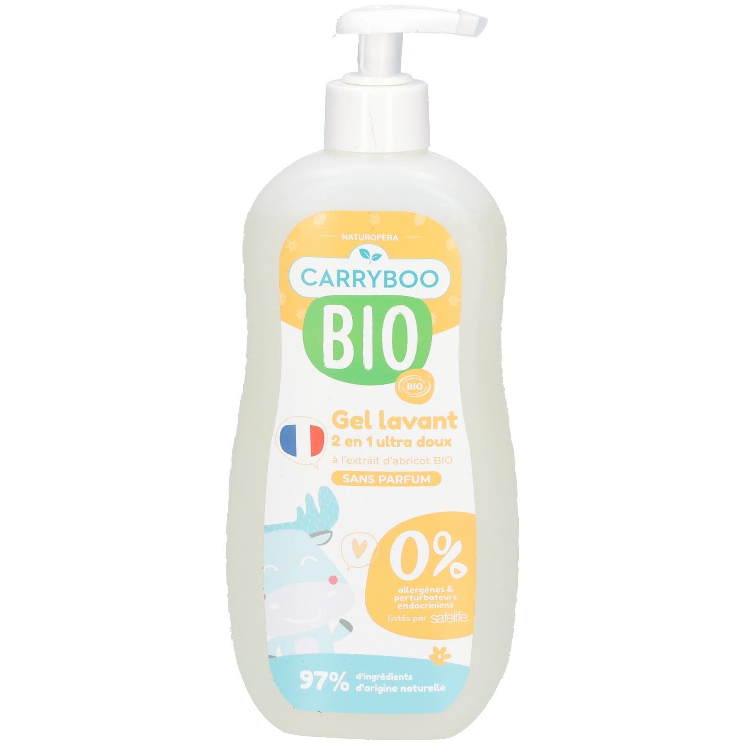 Carryboo Bio Gel Lavant 2-en-1 avec pompe. 97% d'ingrédients d'origine naturelle.