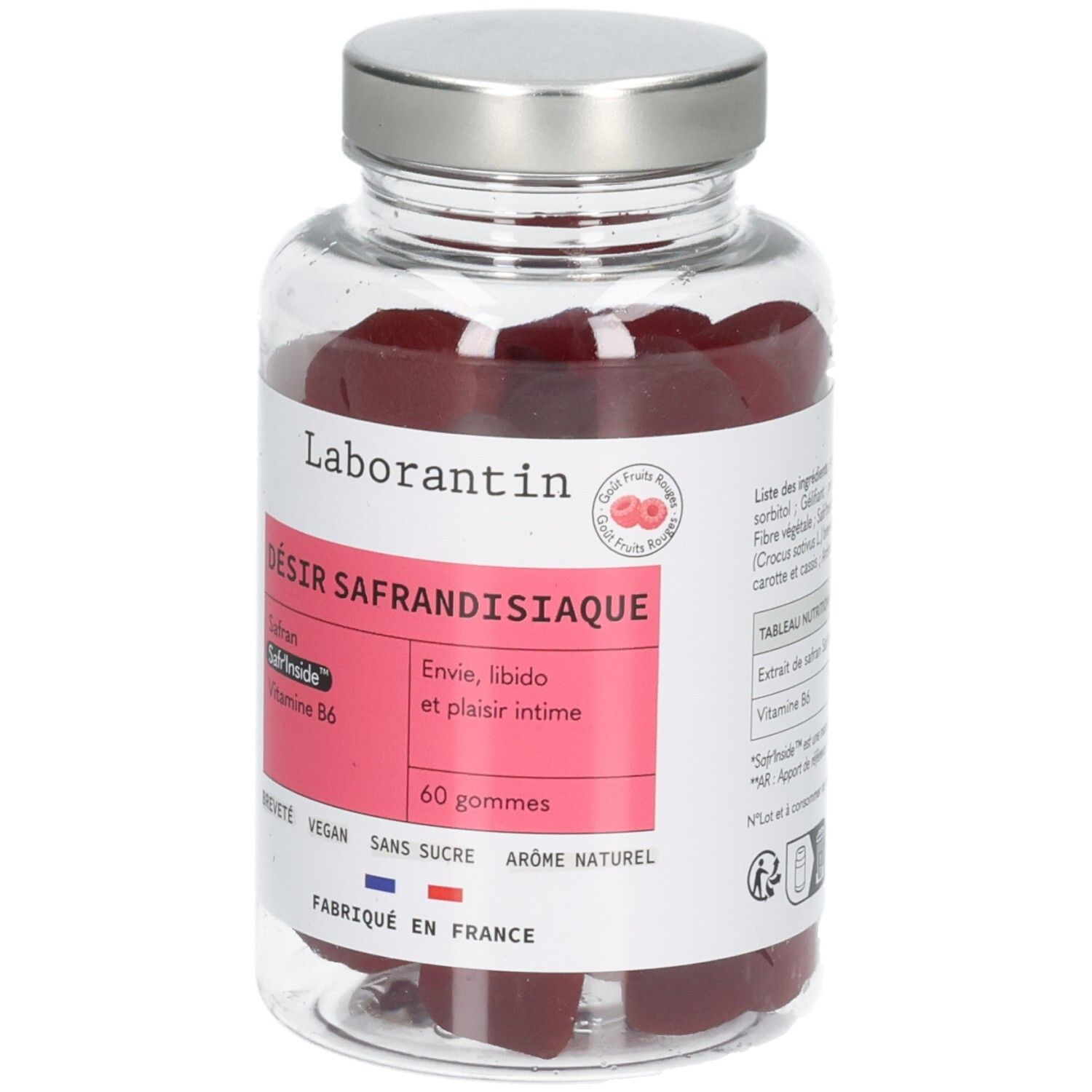 Avant d'un flacon de 60 gummies Laborantin Désir Safrandisiaque.