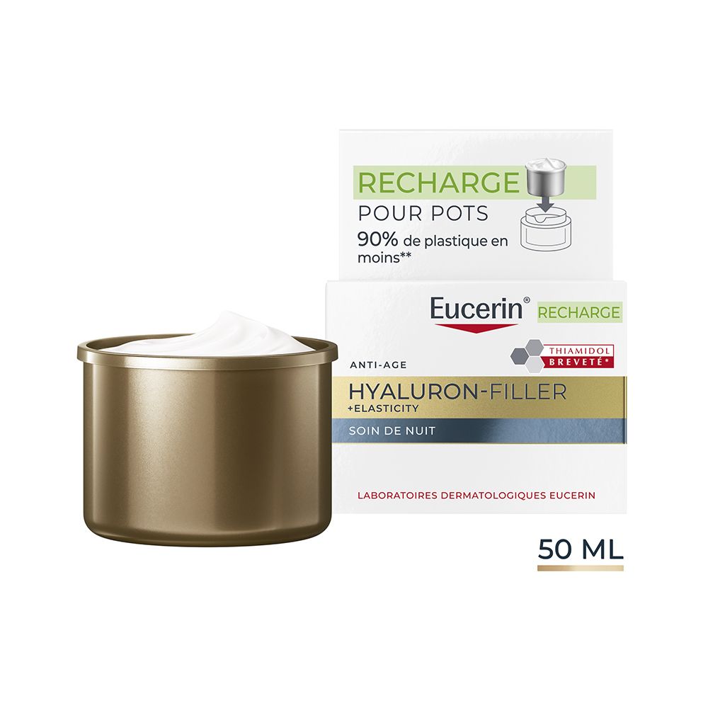 Eucerin Hyaluron-Filler + Elasticity Soin de Nuit pot et emballage, 50 ml.