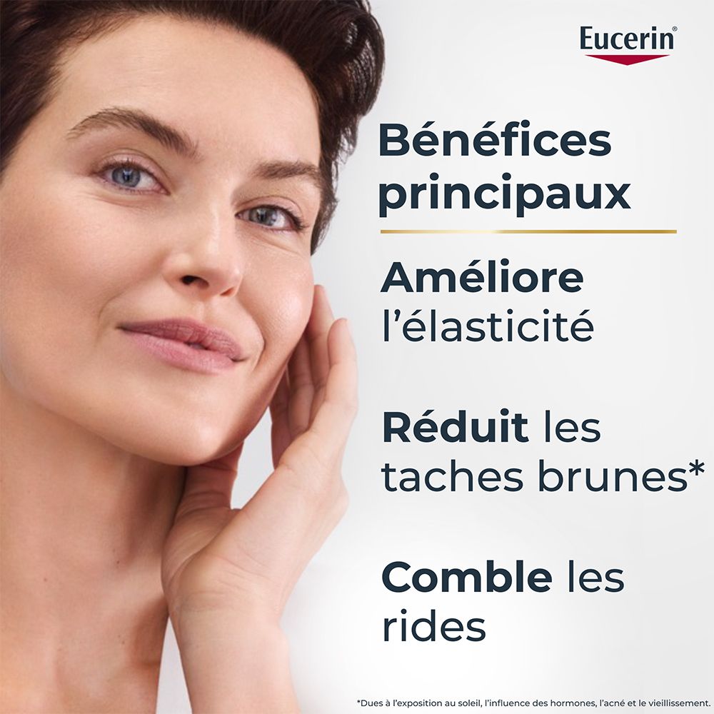 Eucerin Hyaluron-Filler + Elasticity Soin de Nuit : Bénéfices principaux - Élasticité, taches brunes, rides.