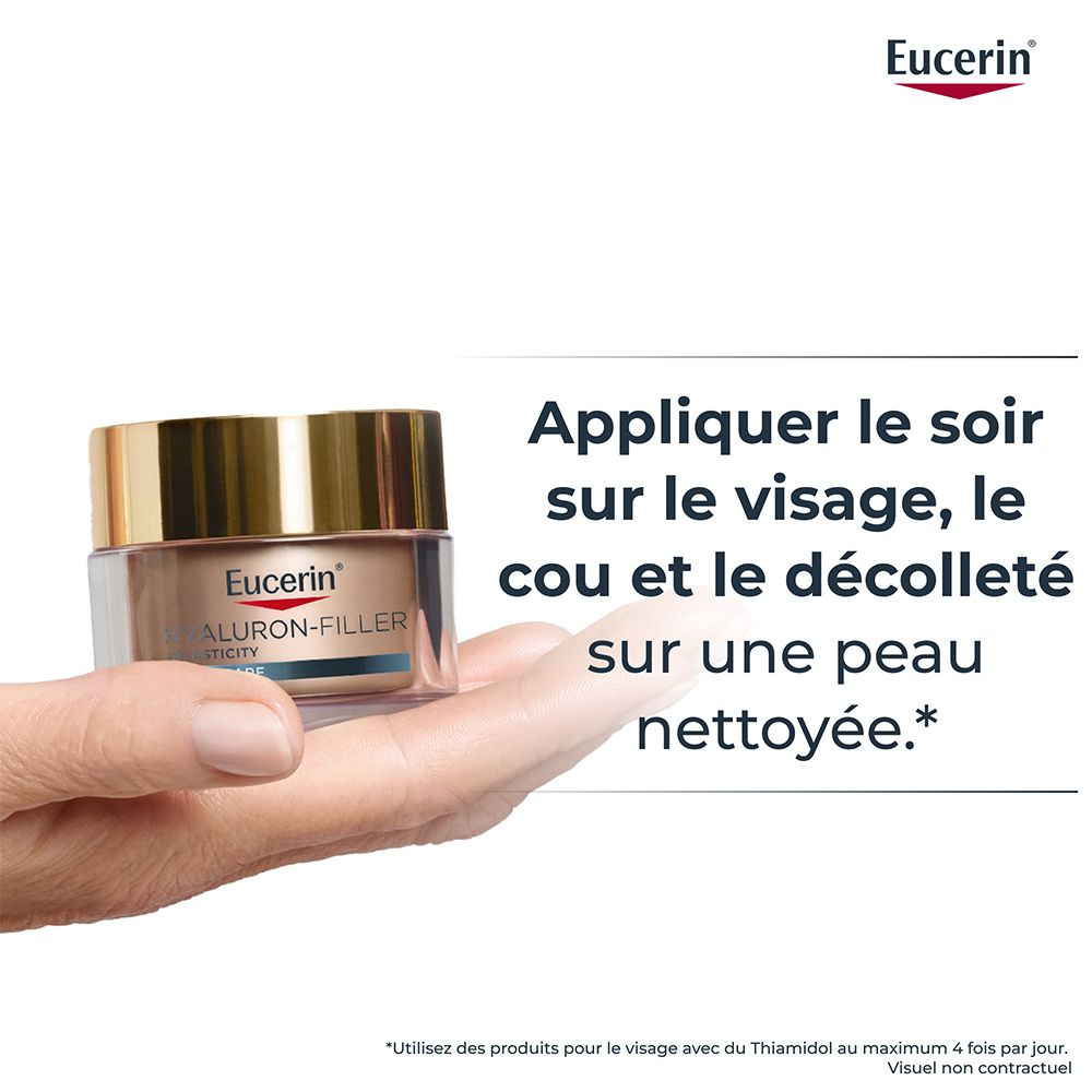 Eucerin Hyaluron-Filler + Elasticity Soin de Nuit dans une main.