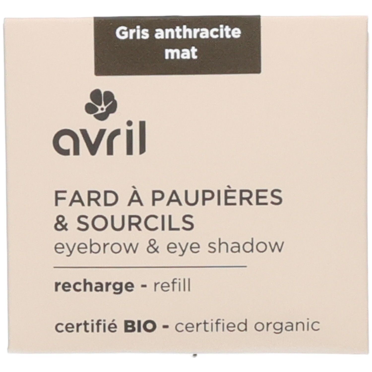 Recharge fard à paupières et sourcils Avril, gris anthracite mat, certifié bio.