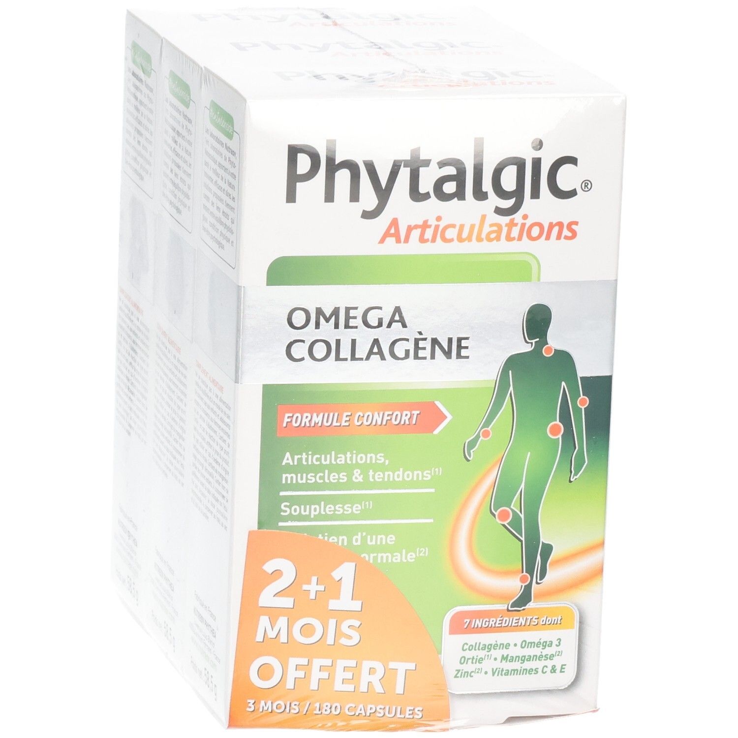 Phytalgic Omega Collagène Tripack : Boîte de 3 mois, 180 gélules. Pour articulations, muscles et tendons.