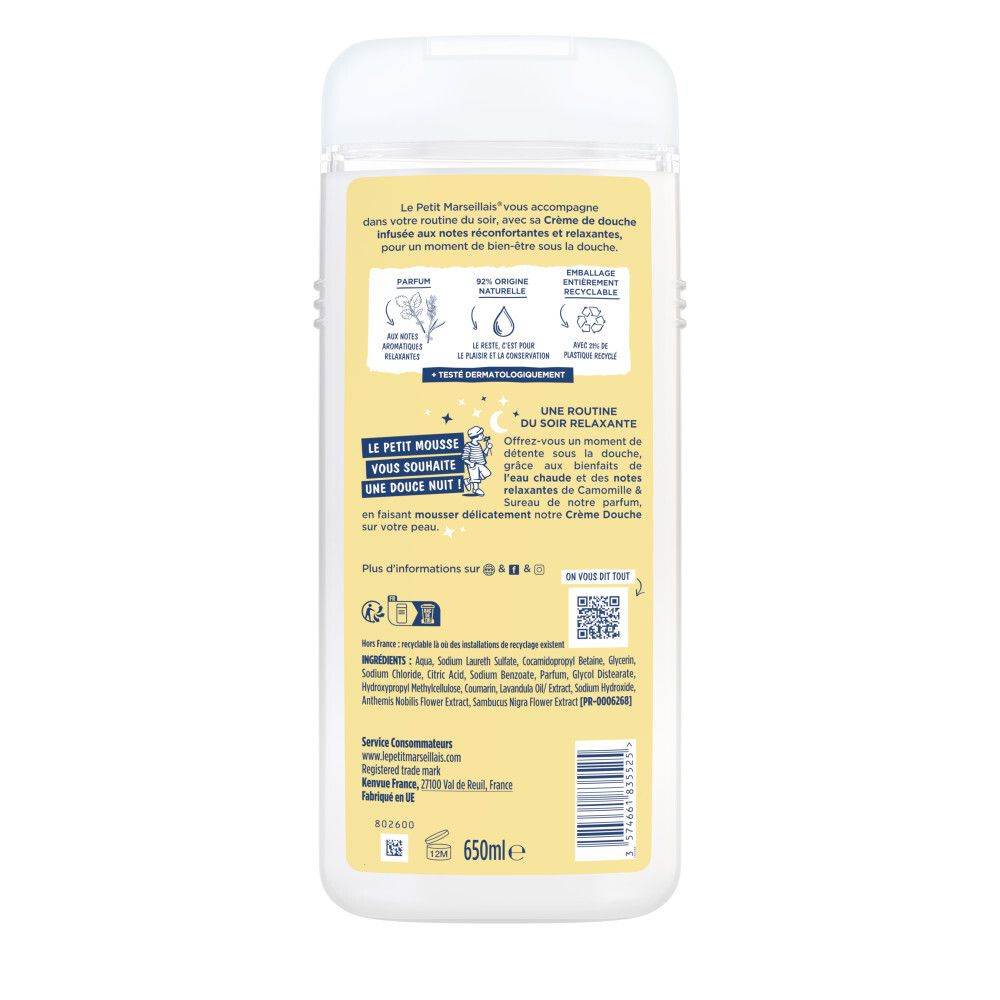 Arrière de la crème de douche Camomille & Sureau, 650ml.