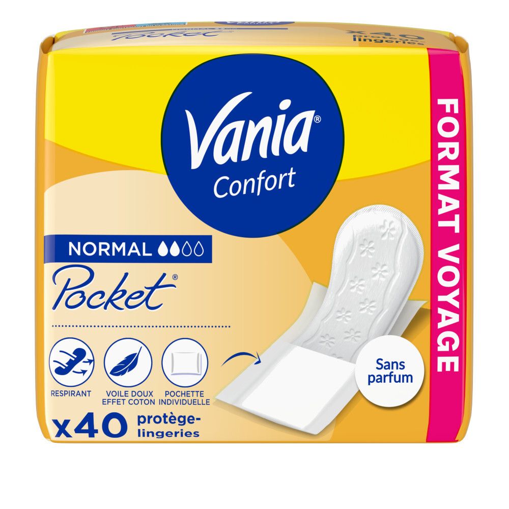 Vania Confort Pocket protège-slips, 40 pièces. Sans parfum, respirant, emballage individuel.