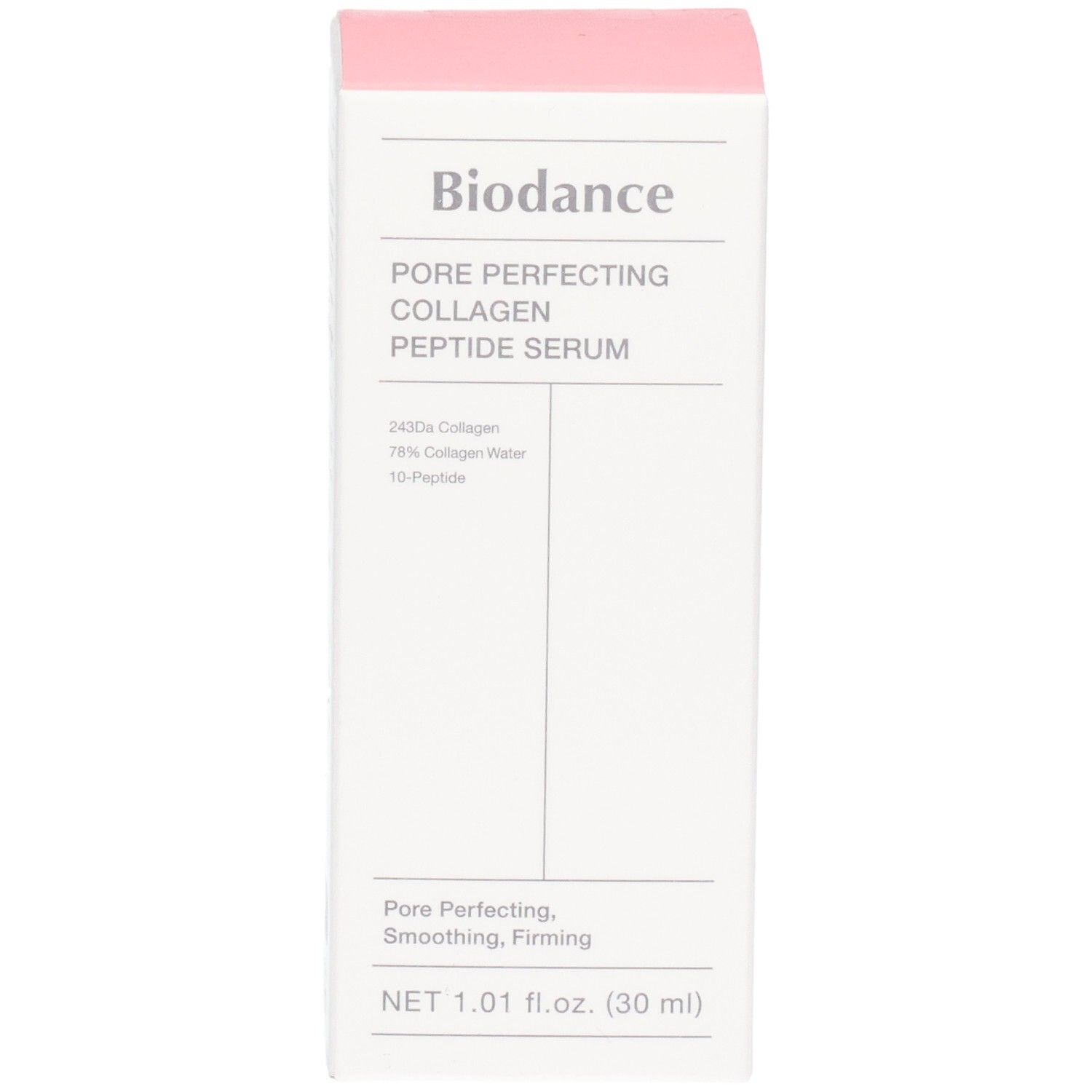 Emballage du sérum Biodance Pore Perfecting Collagen Peptide. Contient 2400a collagène, 78% d'eau de collagène, 10-peptide.