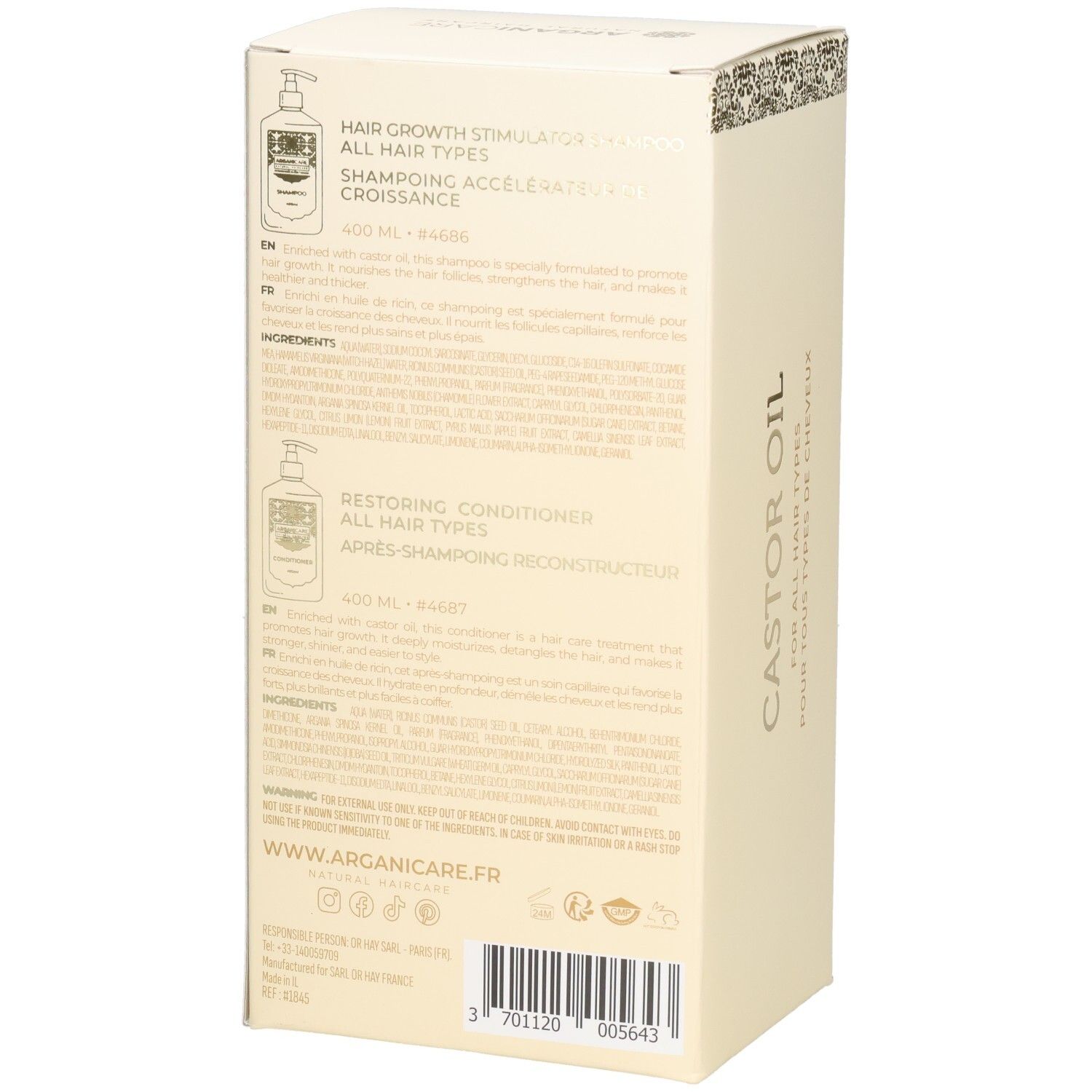 Boîte Arganicare Huile de Ricin Stimulateur de Croissance Cheveux et Après-Shampoing.