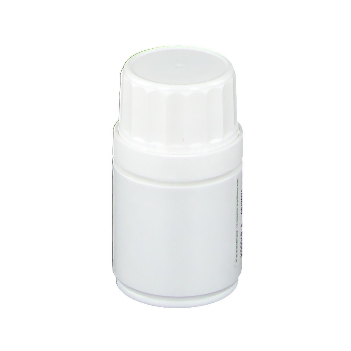 Vue latérale d'une boîte de gélules Naturactive Echinacée vide. Boîte cylindrique blanche avec bouchon à vis.