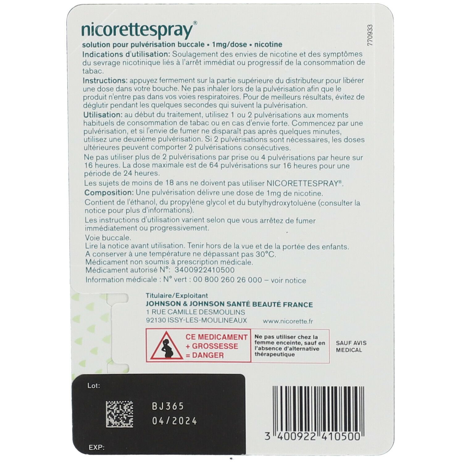 Nicorettespray® Spray Buccal Menthe fraîche 1 mg/dose