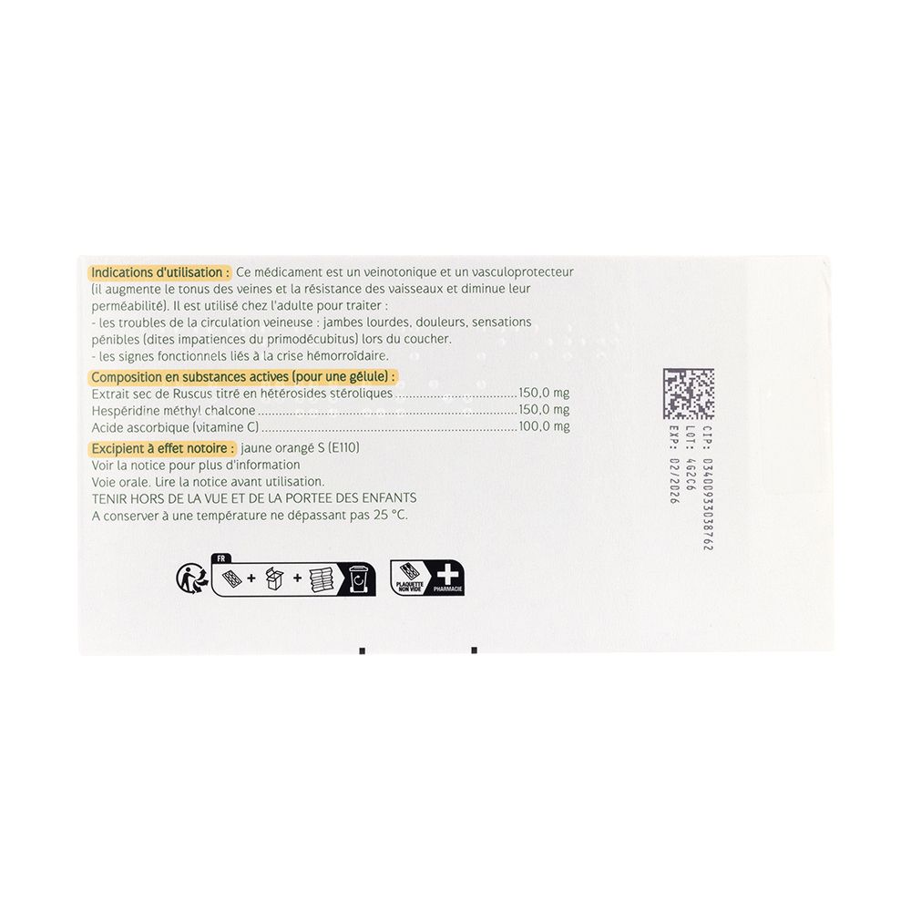 Dos de la boîte avec informations produit. Ingrédients, posologie et avertissements. Texte en français.