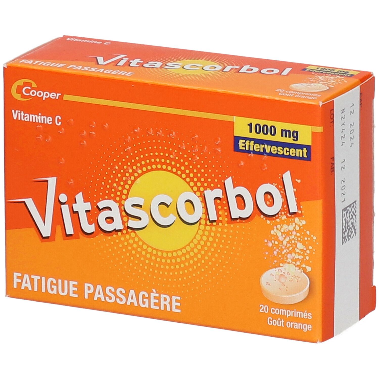 VITASCORBOL - Complément alimentaire à base de vitamine C 1000 mg - 20 comprimés effervescents