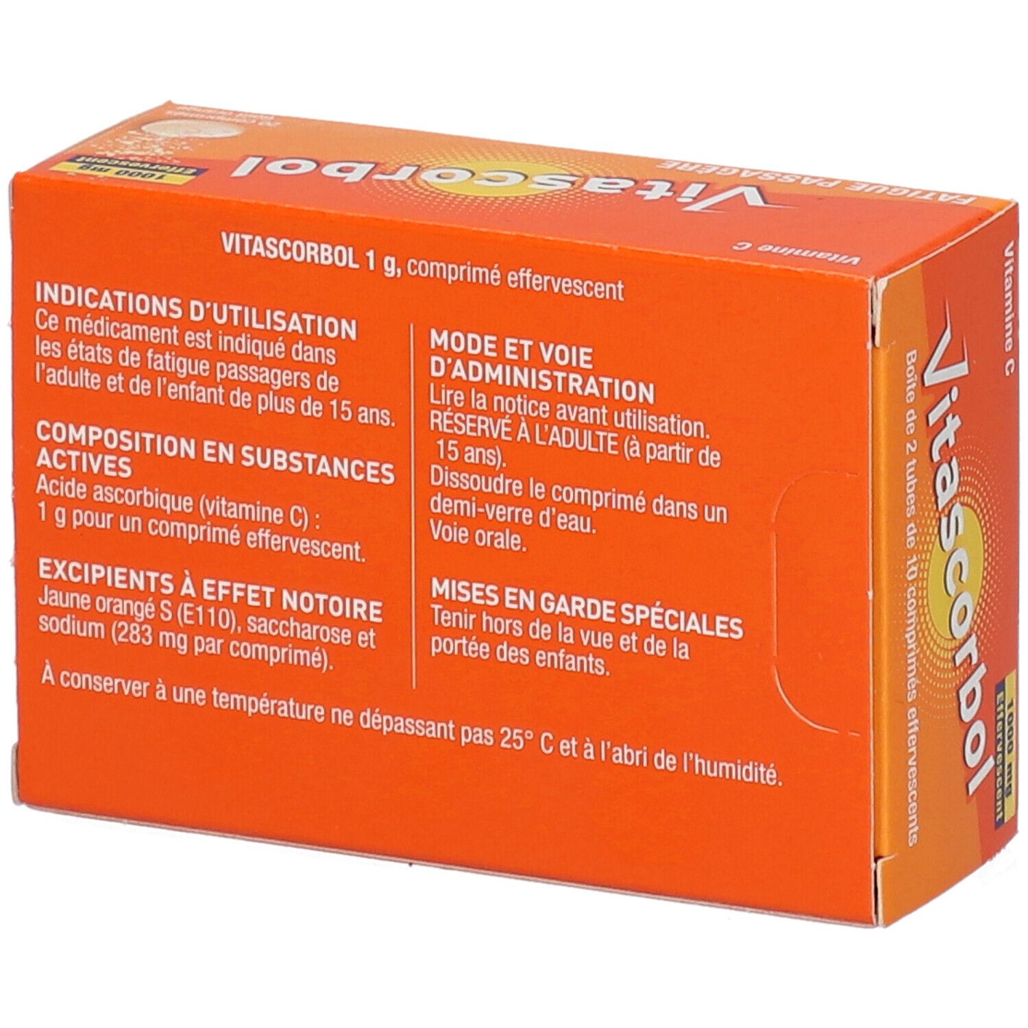 VITASCORBOL - Complément alimentaire à base de vitamine C 1000 mg - 20 comprimés effervescents