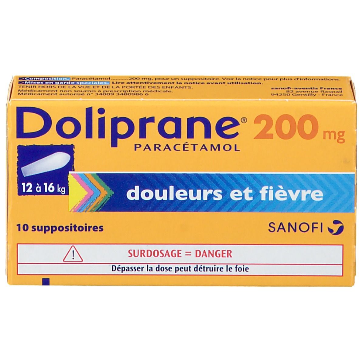 Doliprane 200 mg - 10 Suppositoires