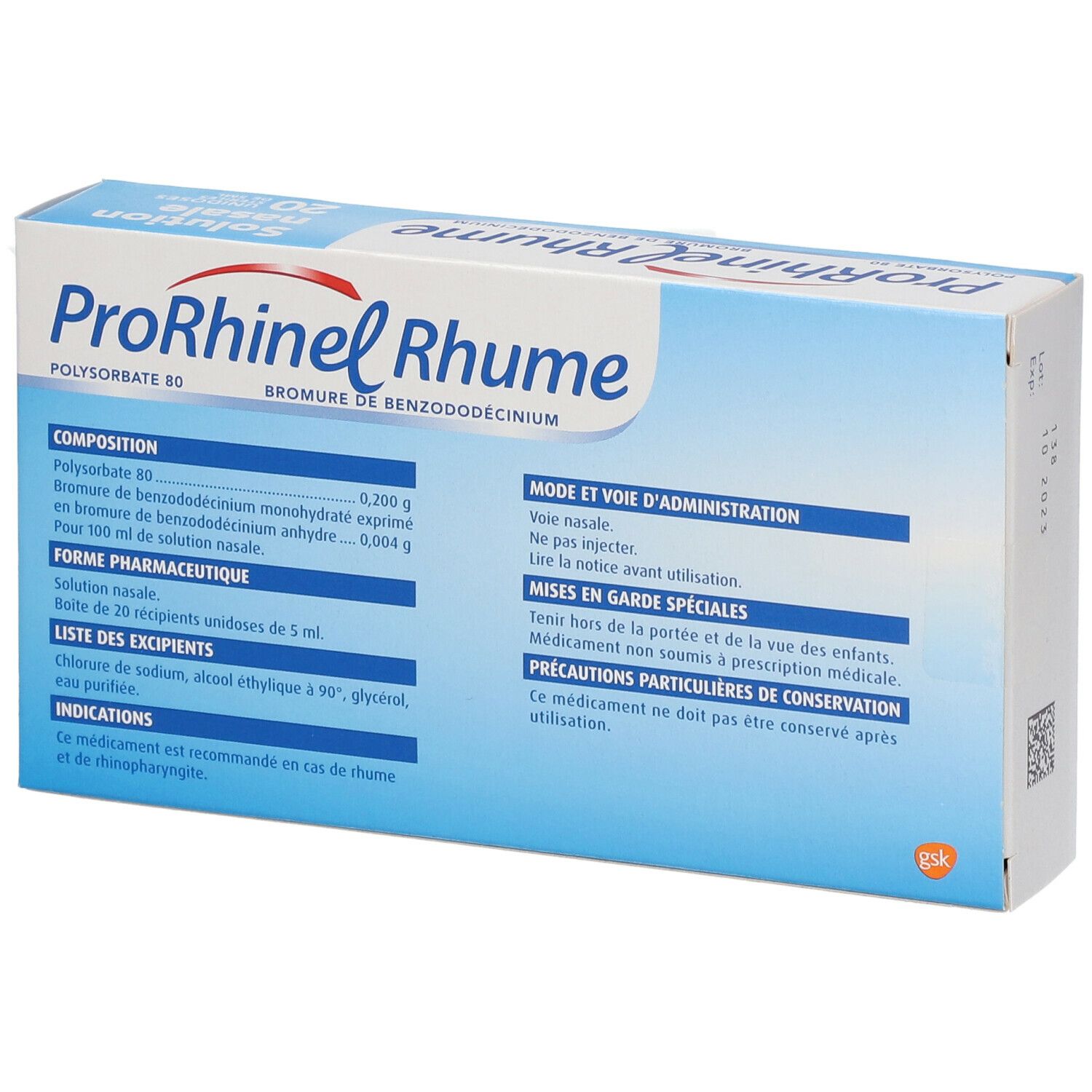 Solution Nasale Prorhinel Rhume 20X5 ml