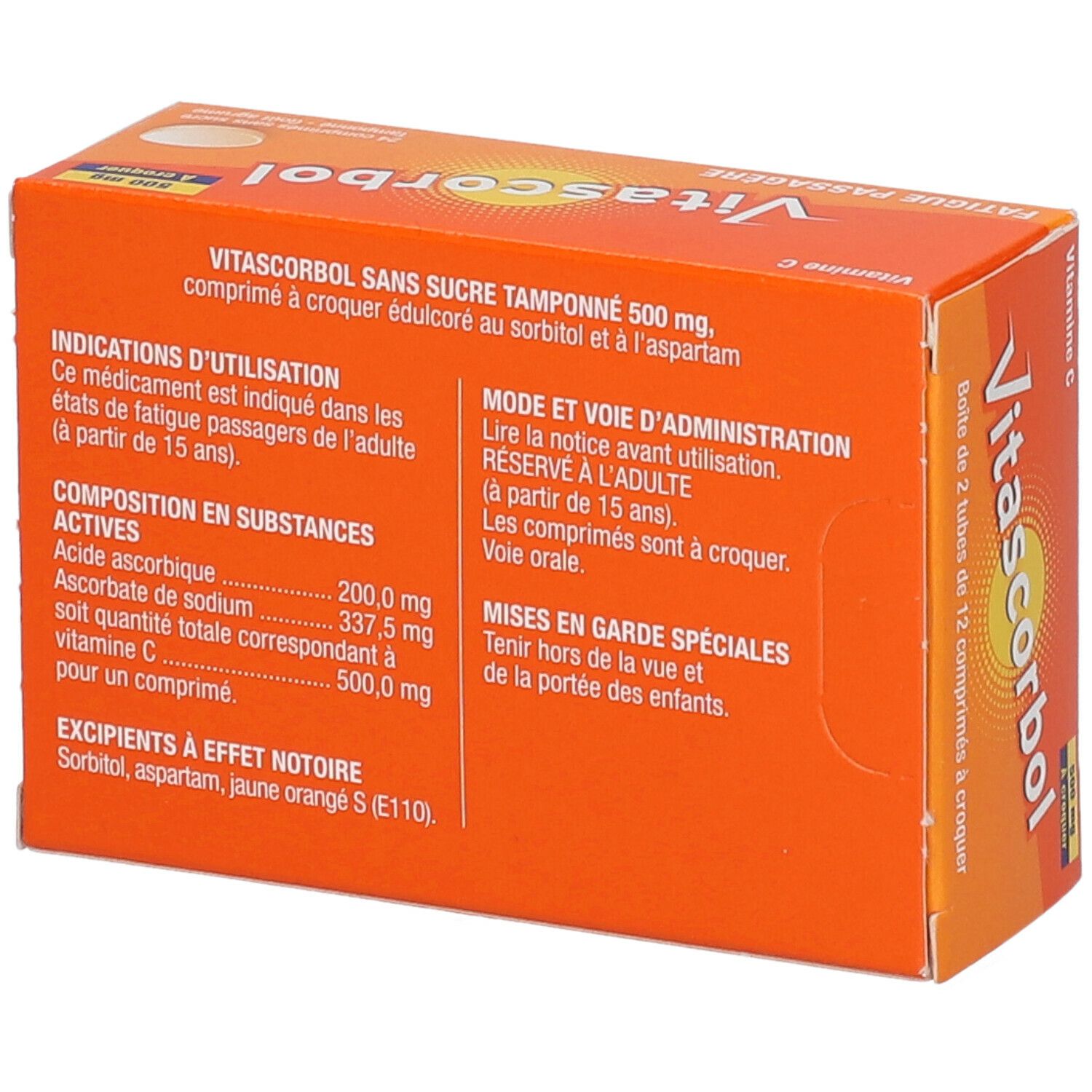 VITASCORBOL sans sucre tamponne 500 mg, comprimé à croquer