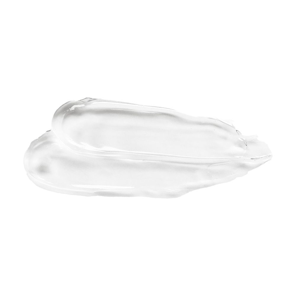 Tache de gel clair. Deux bandes de gel sur fond blanc. Produit non reconnaissable.