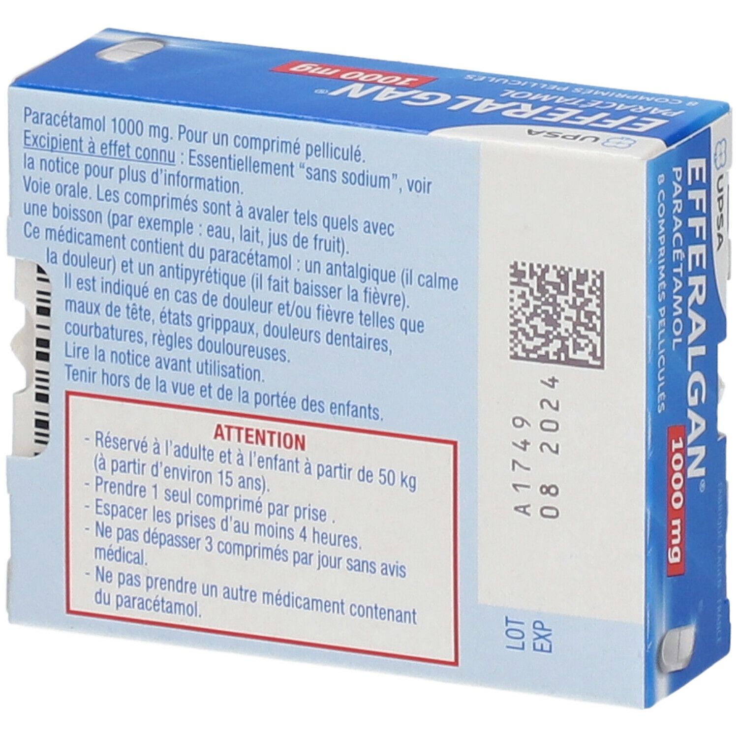 EFFERALGAN 1000mg, comprimé pelliculé