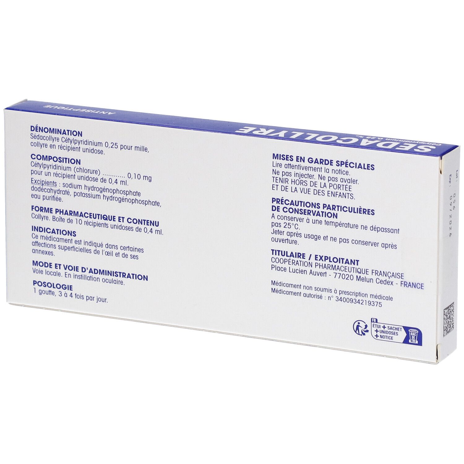 SEDACOLLYRE 10 UNIDOSES