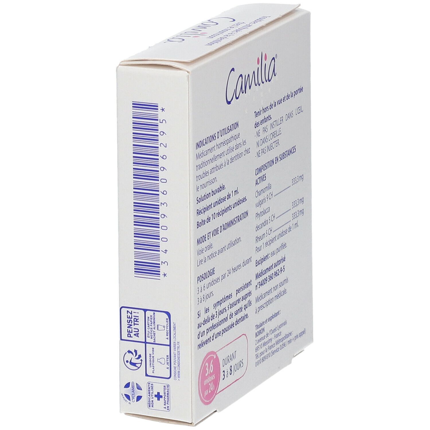 Camilia solution buvable en récipient unidose Boiron - 10 unidoses de 1 ml