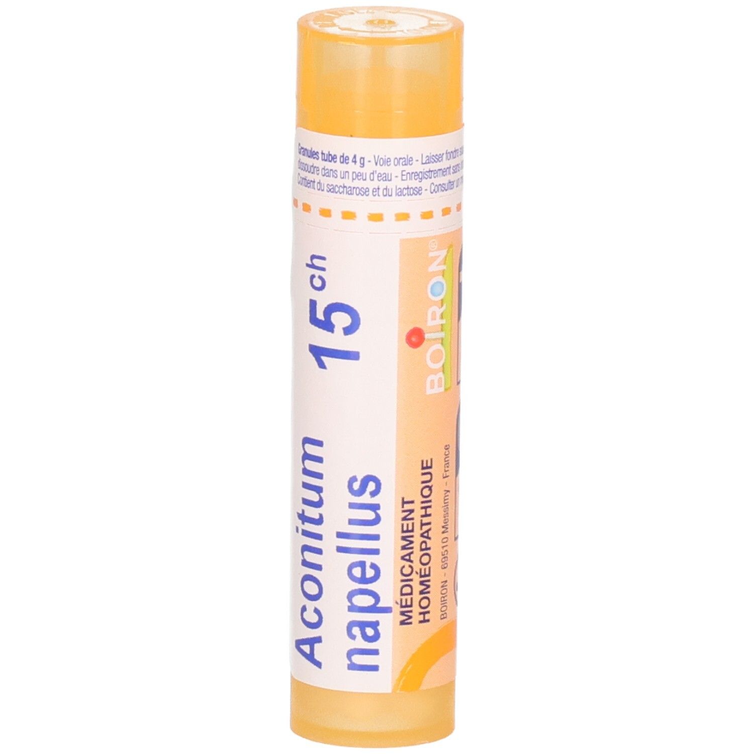 Tube Aconitum Napellus 15 ch granules Boiron avec nom de marque.