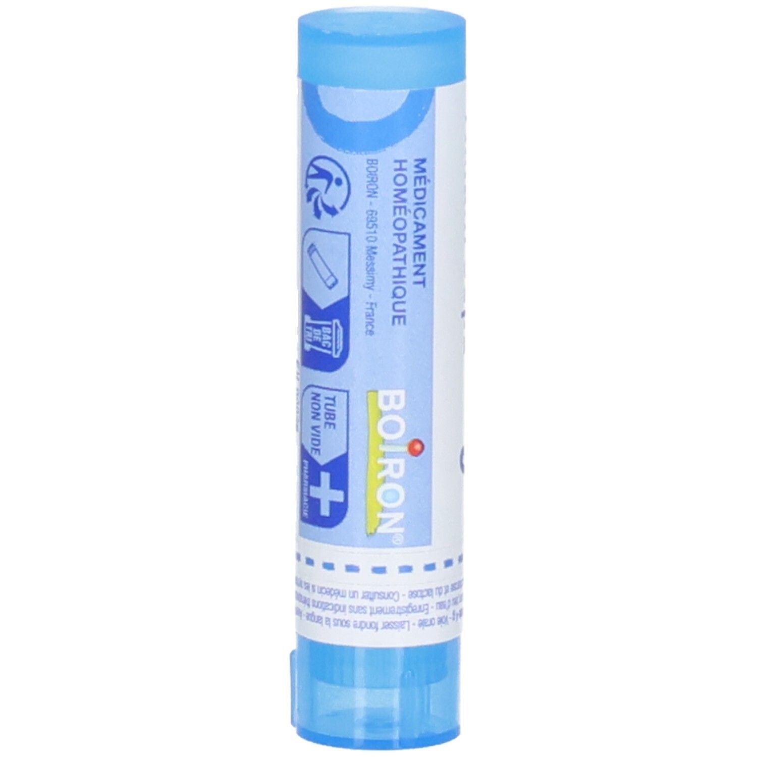 Tube Boiron Allium Cepa 9 ch avec symboles et texte.