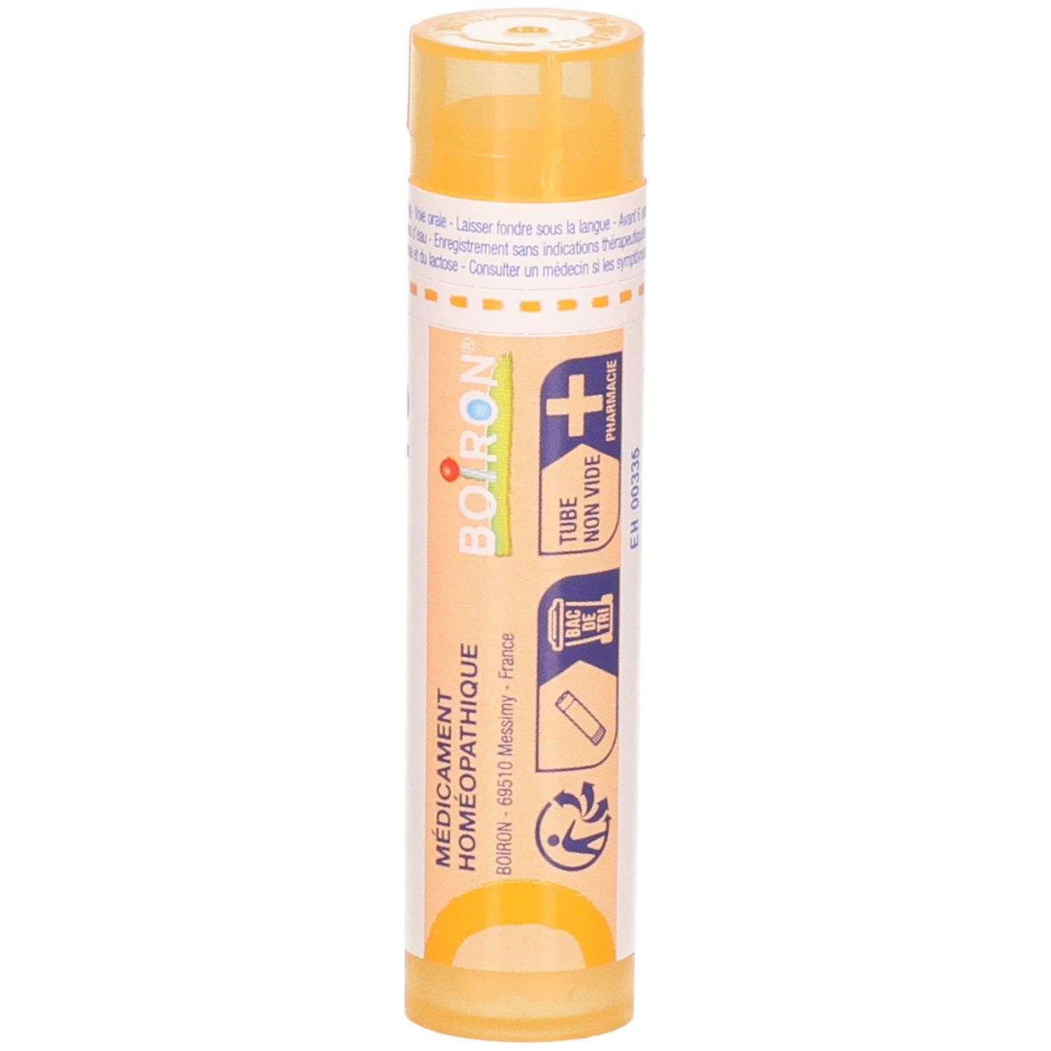 Tube de granules Boiron Coffea Cruda 15 ch. Avec logo Boiron et instructions d'utilisation.