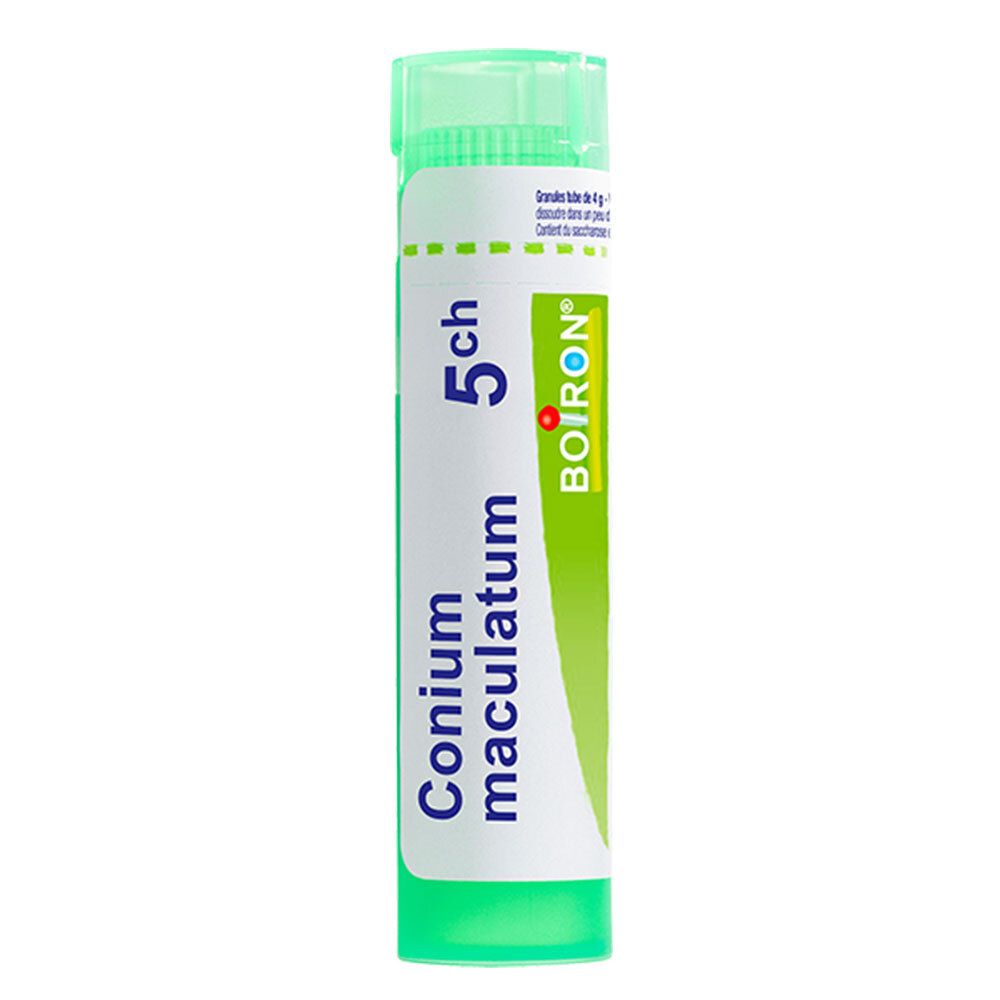 Tube Boiron Conium maculatum 5 ch. Tube en plastique vert avec étiquette blanche.